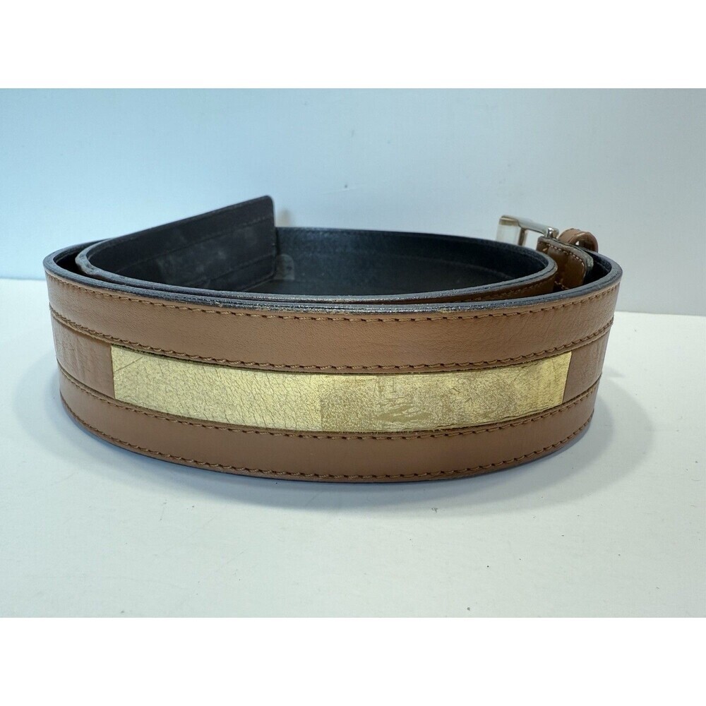 Escada Vintage Retro Leather Wide Belt Gold Brown Buckle Made in Germany 38 - Picture 6 of 14